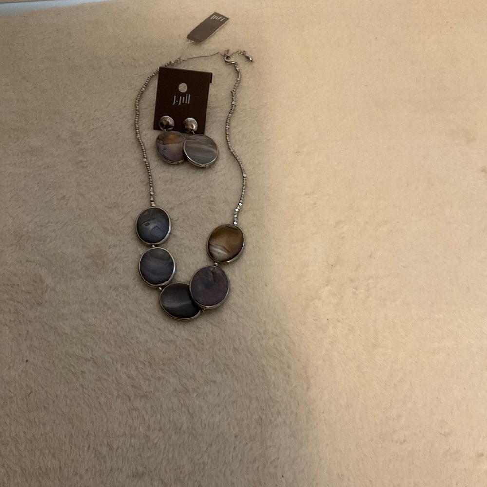 J. Jill Silver-Tone Necklace and Earrings with Gray and Brown Stones